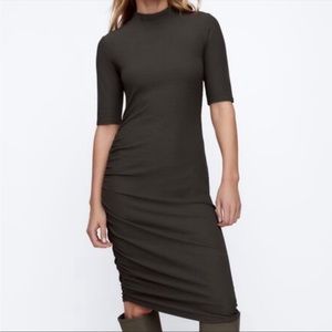 Zara olive green ribbed midi dress